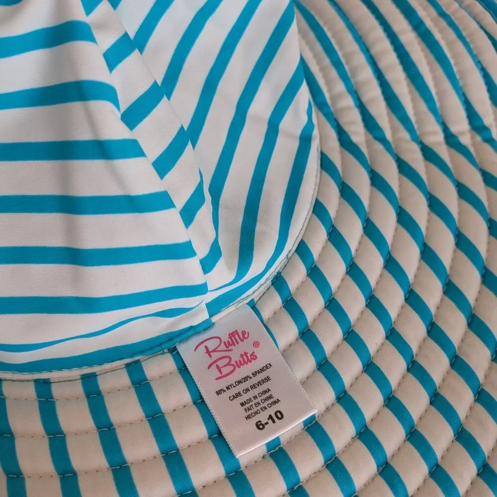 ⭐ Girls Ruffle Butts Turquoise Blue & White Reversible Hat size 6 - 10